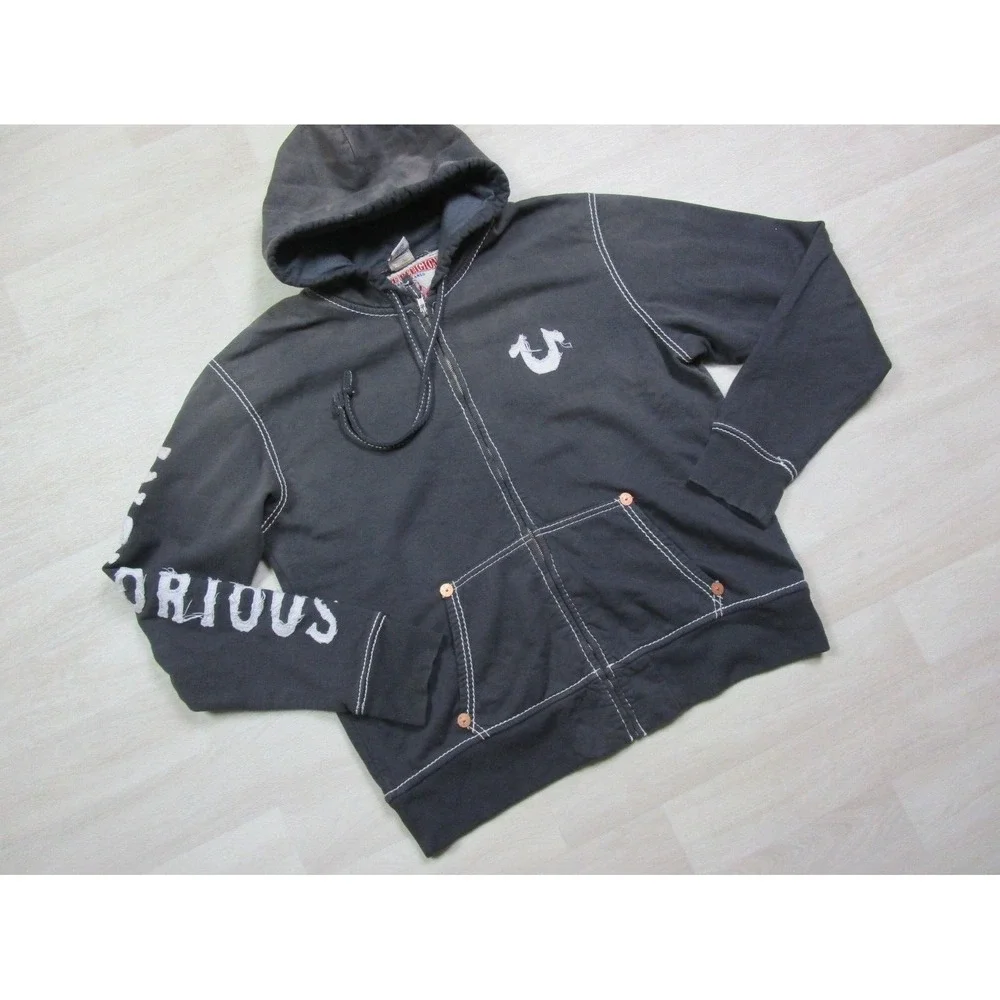 True Religion Men's Big T Hoodie‎ 3XL Full Zip Vintage Y2K 